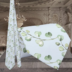 Greenery Eucalyptus Sky Blue Wedding Neck Tie