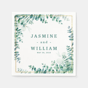 Greenery Eucalyptus Square Frameborder Wedding Napkin