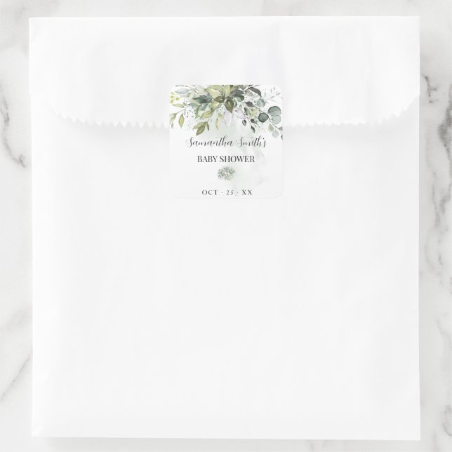 Greenery Eucalyptus Succulent Baby Shower Square Sticker (Bag)
