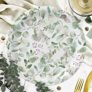 Greenery Eucalyptus Watercolor Bridal Shower Paper Plate