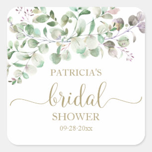 Greenery Eucalyptus Watercolor Bridal Shower  Squa Square Sticker