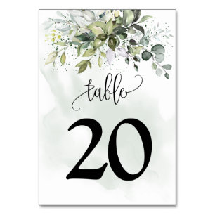 Greenery Eucalyptus Watercolor Green Dust Wedding Table Number