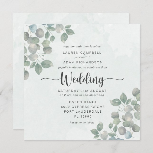 Greenery Eucalyptus Watercolor Wedding Invitation (Front/Back)