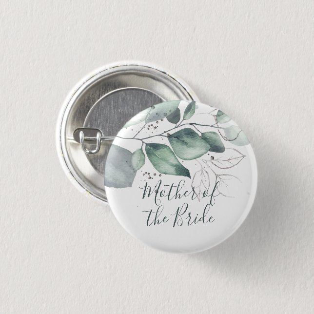GREENERY EUCALYPTUS WATERCOLOUR BRIDE'S MOTHER 3 CM ROUND BADGE (Front & Back)