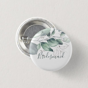 GREENERY EUCALYPTUS WATERCOLOUR BRIDESMAID 3 CM ROUND BADGE