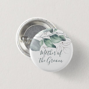 GREENERY EUCALYPTUS WATERCOLOUR GROOM'S MOTHER 3 CM ROUND BADGE