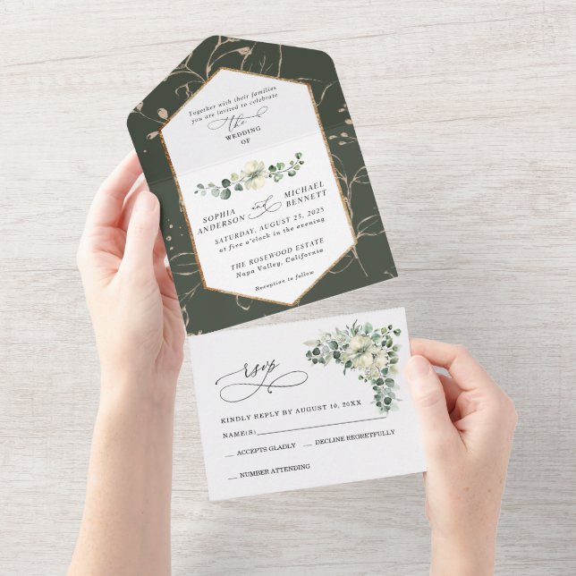 Greenery Eucalyptus Wedding All In One Invitation (Tearaway)