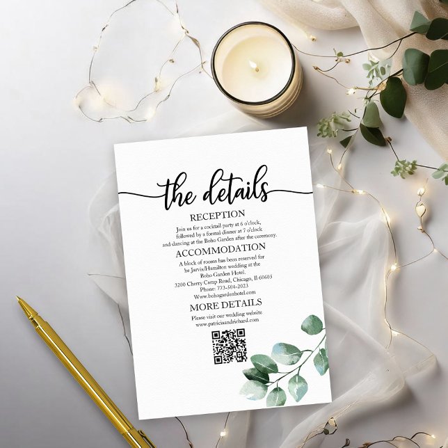 Greenery Eucalyptus Wedding Details QR RSVP Card (Creator Uploaded)