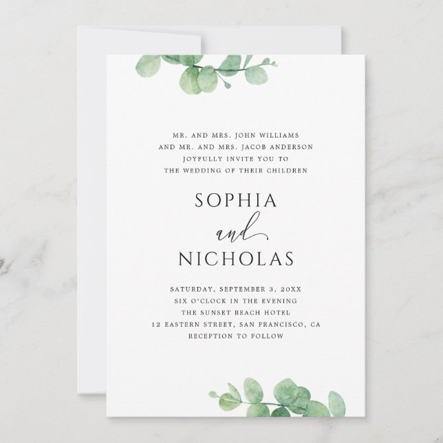 Greenery Eucalyptus Wedding | Elegant Botanical Invitation (Front)