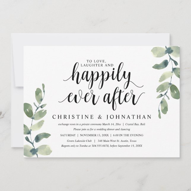Greenery Eucalyptus, Wedding Elopement Party Invitation (Front)
