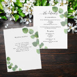 Greenery eucalyptus wedding program details<br><div class="desc">A modern,  elegant wedding details/program/timeline.  A white background decorated with eucalyptus greenery,  sprigs. Personalise and add your names and wedding details. Black coloured letters. 

Text on both sides.

1 sheet = 1 program printed edge to edge.</div>