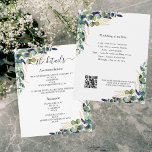 Greenery eucalyptus wedding program details QR<br><div class="desc">A modern, elegant wedding details/program/timeline. A white background decorated with eucalyptus greenery and golden foliage. Personalise and add your names and wedding details. Black coloured letters. Text on both sides. Add your wedding website url to the QR code on the back. 1 sheet = 1 program printed edge to edge....</div>