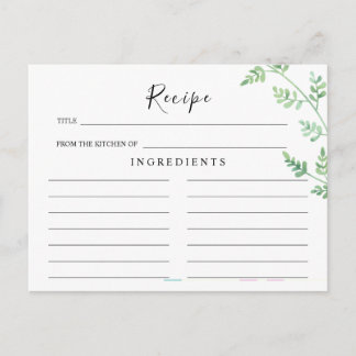 Greenery Eucalyptus Wedding Recipe Card