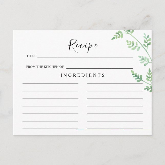 Greenery Eucalyptus Wedding Recipe Card (Front)