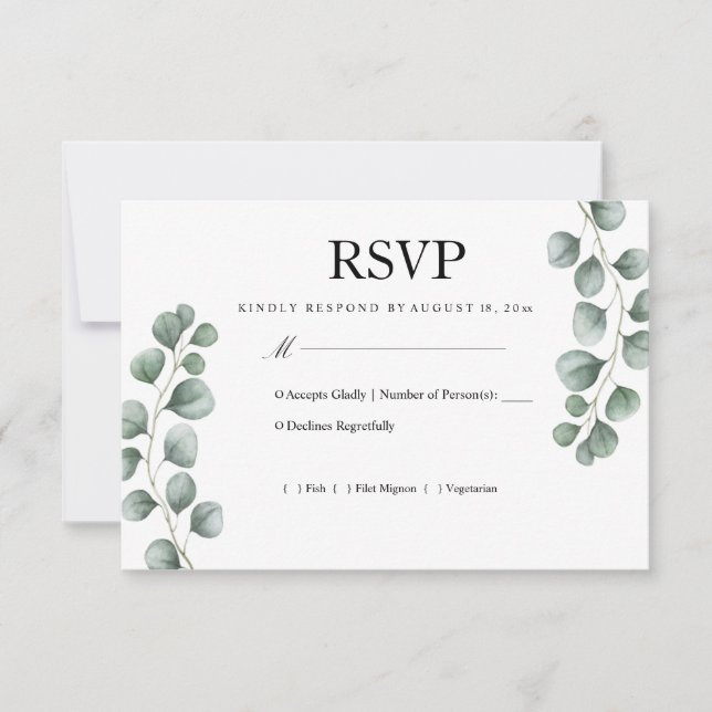 Greenery Eucalyptus Wedding RSVP Card (Front)