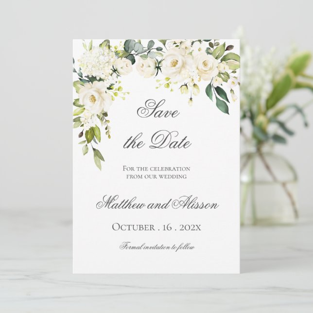 Greenery Eucalyptus Wedding Save the Date (Standing Front)