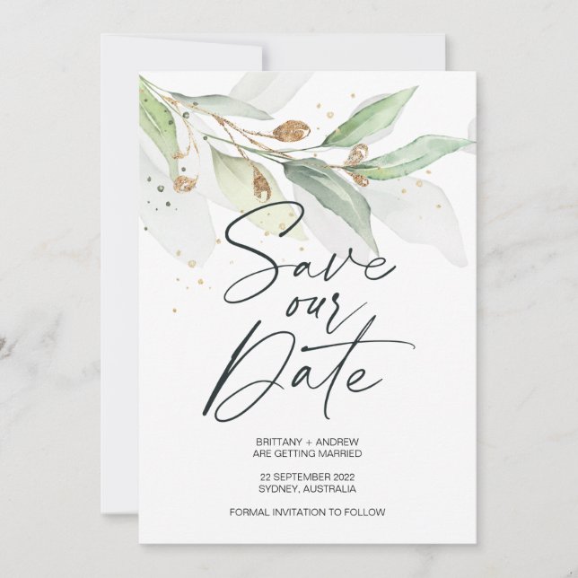Greenery Eucalyptus Wedding Save the Date Invite (Front)