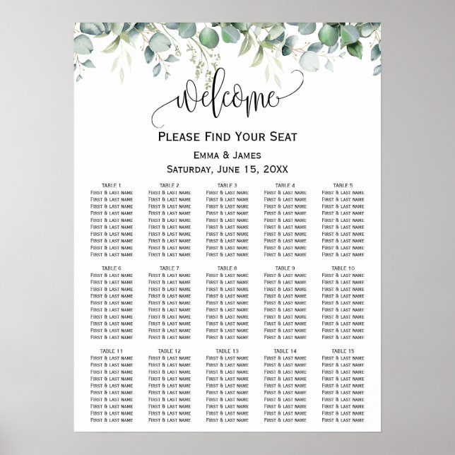 Greenery Eucalyptus Wedding Seating Chart (Front)