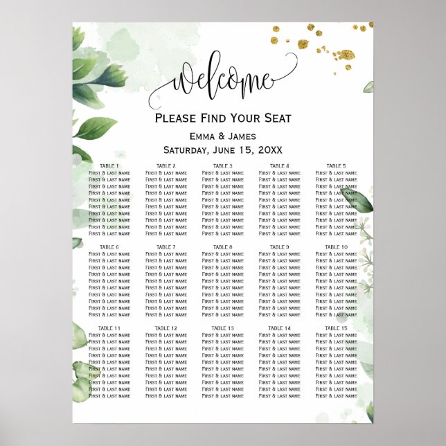 Greenery Eucalyptus Wedding Seating Chart (Front)
