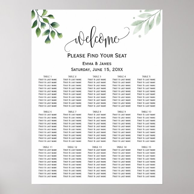 Greenery Eucalyptus Wedding Seating Chart (Front)