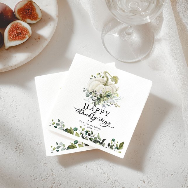 Greenery Eucalyptus White Pumpkin Thanksgiving Napkin (Creator Uploaded)