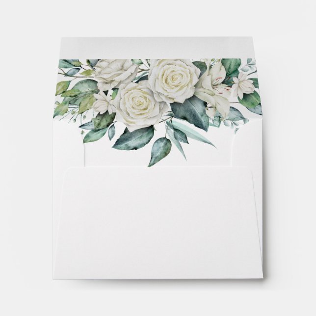 Greenery eucalyptus white roses personalised  envelope (Back (Bottom))