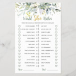 Greenery Eucalyptus Would She Rather Bridal Game Flyer<br><div class="desc">Would She Rather Bridal Shower Game. This design features a watercolor illustration of greenery foliage and eucalyptus leaves with greenish and golden effect confetti</div>