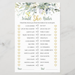 Greenery Eucalyptus Would She Rather Bridal Game Flyer