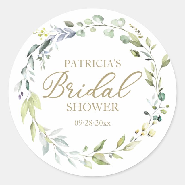 Greenery Eucalyptus Wreath Bridal Shower Favour Ta Classic Round Sticker (Front)