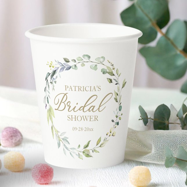 Greenery Eucalyptus Wreath Bridal Shower Paper Cups (Creator Uploaded)