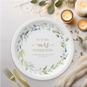 Greenery Eucalyptus Wreath Bridal Shower Paper Plate