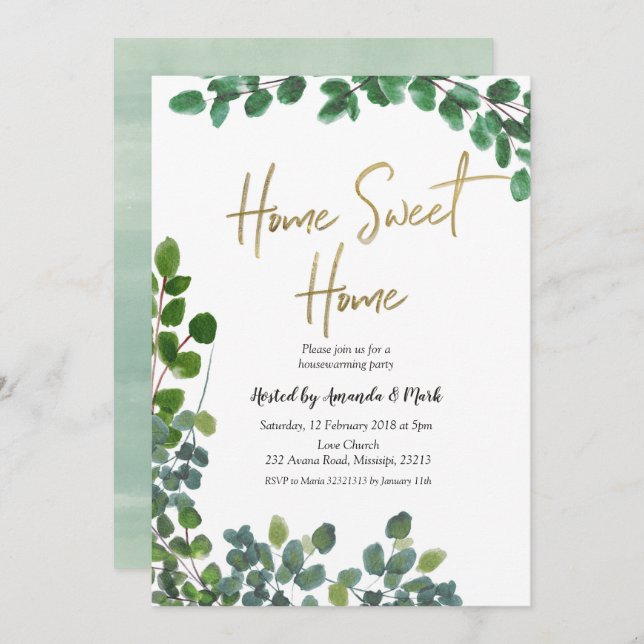 Greenery Eucalyptus Wreath Housewarming Party Invitation (Front/Back)