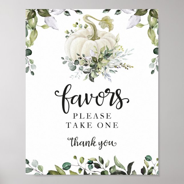 Greenery Fall Pumpkin Baby Shower Favours Sign (Front)