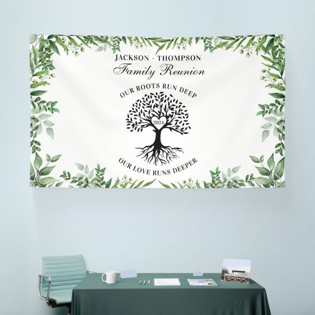 Greenery Family Reunion Tree backdrop banner (Tradeshow)
