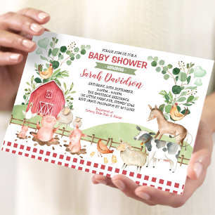 Greenery Farm Animals Barnyard Boy Baby Shower Invitation