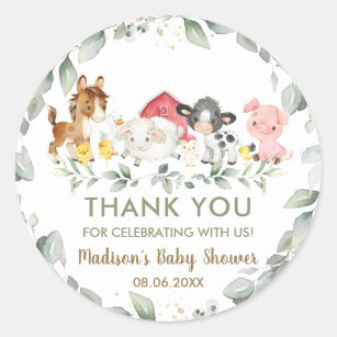 Greenery Farm Animals Birthday Baby Shower Favour  Classic Round Sticker