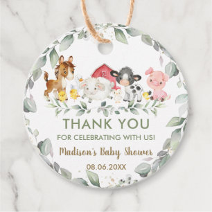 Greenery Farm Animals Birthday Baby Shower Favour Tags