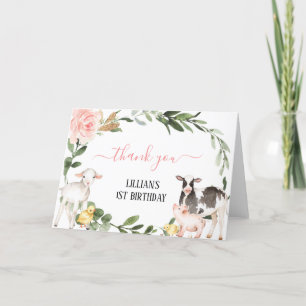 Greenery Farm Animals Thank You Card