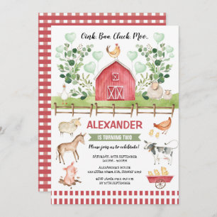 Greenery Farm Barnyard Animals Birthday Bash Invitation