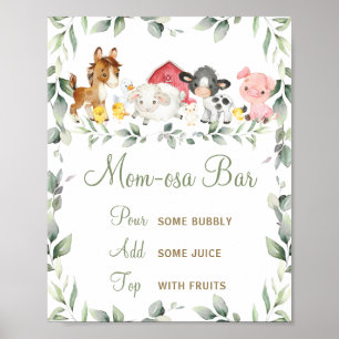 Greenery Farm Barnyard Animals Momosa Mimosa Bar Poster
