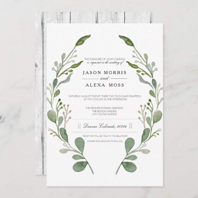 Greenery Farmhouse Wedding | Elegant Wedding Invitation (Front/Back)