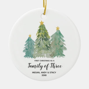 Greenery First Christmas as a Family of Three Ceramic Ornament