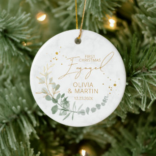 Greenery First Christmas Engaged Elegant Ceramic Ornament