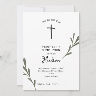 Greenery First Communion Girl Boy   Invitation