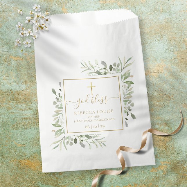 Greenery First Communion Gold Script Favour Bag (Creator Uploaded)