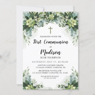 Greenery First Communion Invitation
