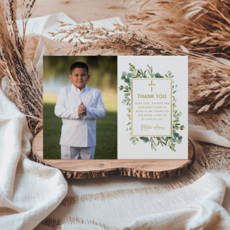 Greenery First Communion Thank You Card