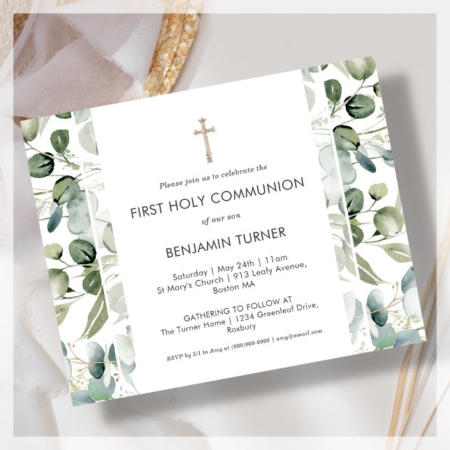 Greenery | First Holy Communion Budget Invitation (Creator Uploaded)