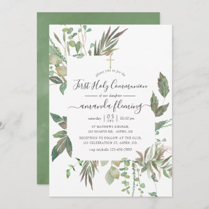 Greenery First Holy Communion Invitation