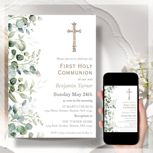  Greenery | First Holy Communion Invitation (Creator Uploaded)
